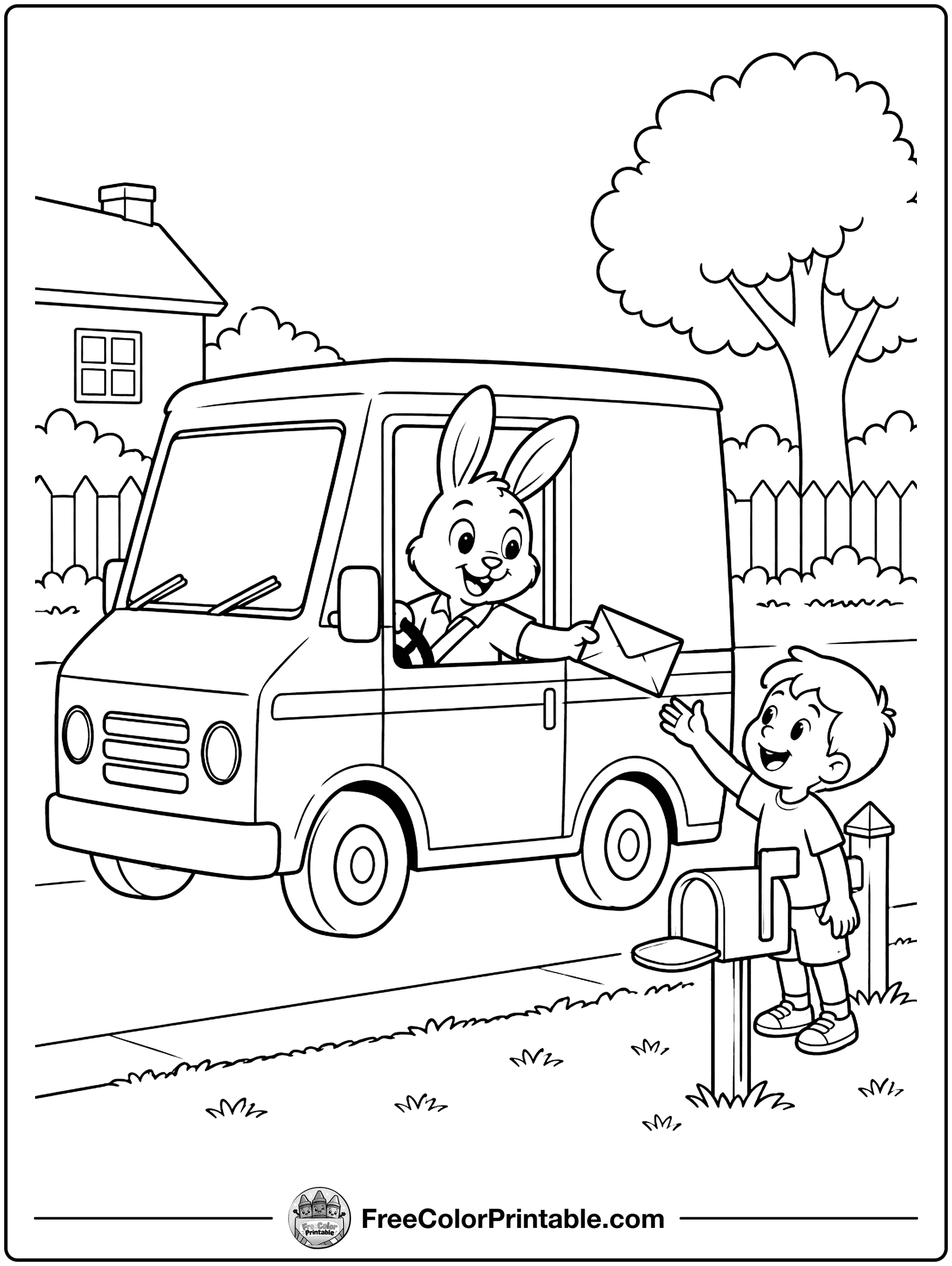 Mail Truck Delivery Day Coloring Page — free color printable