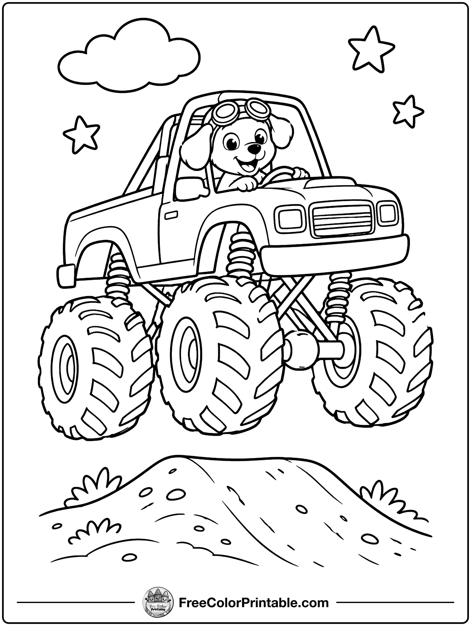 Monster Truck Big Jump Coloring Page — free color printable