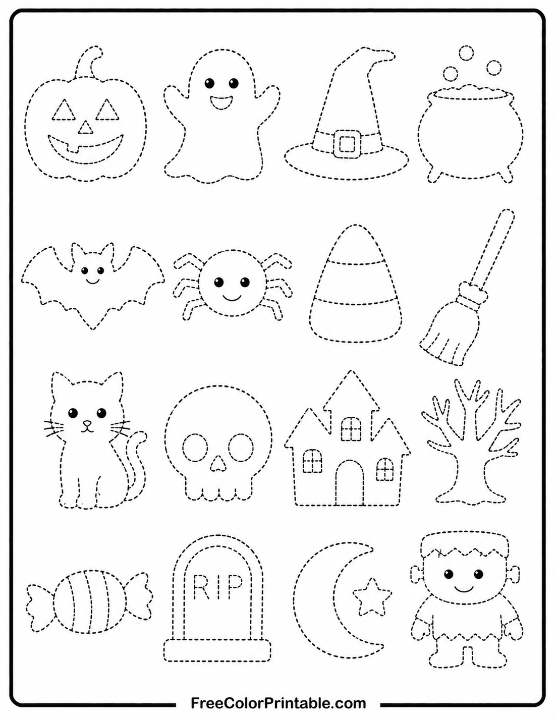 Halloween Tracing Worksheet Coloring Page — free color printable