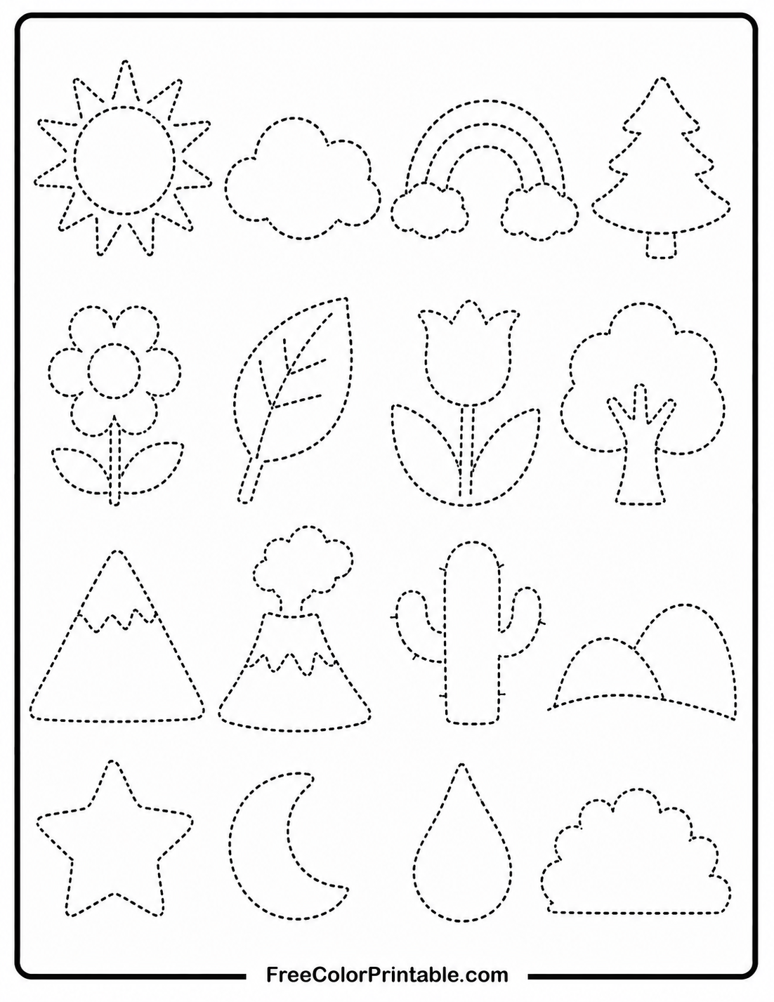 Nature Tracing Worksheet Coloring Page — free color printable