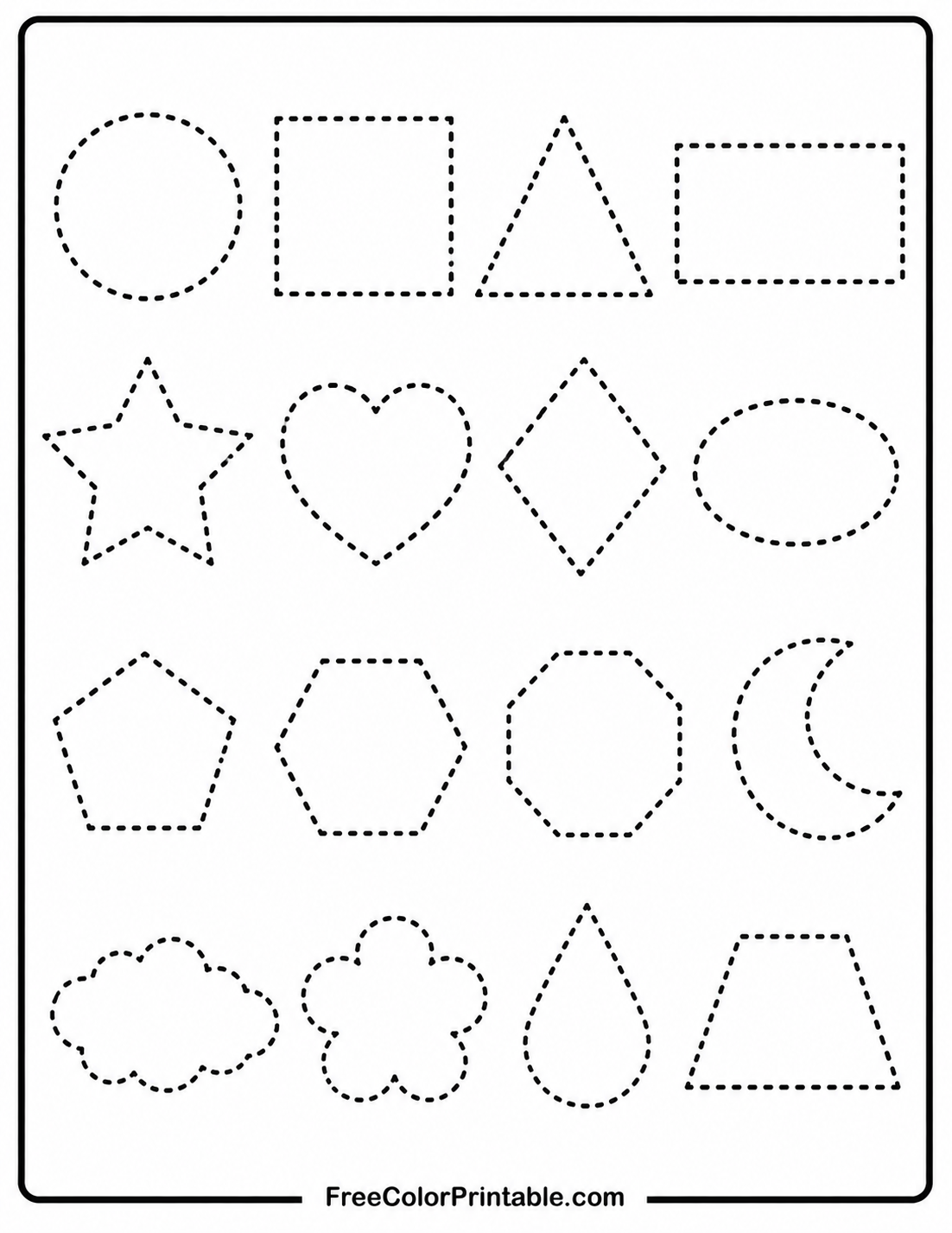 Shape Tracing Worksheet Coloring Page — free color printable